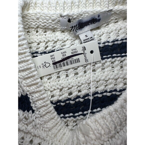 MADEWELL Crochet-Knit Crewneck Sweater Tank Bright Ivory‎ Striped SMALL NWT - Picture 8 of 11
